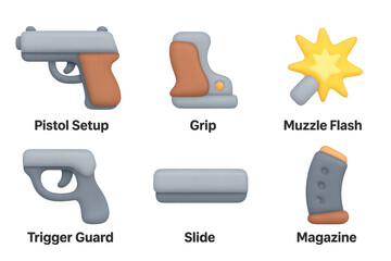 Cartoon pistol icons set for educational and design purposes