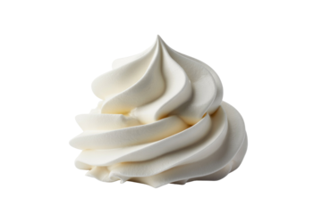 A beautiful, creamy white swirl of whipped topping, perfectly piped with soft peaks and smooth texture, ready to adorn desserts. background removed