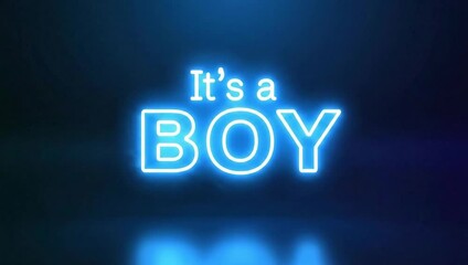 It's a boy neon sign baby shower gender reveal announcement congratulations new baby blue background
