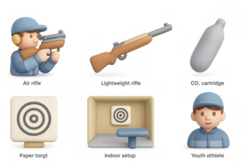 Air rifle and shooting range icons for sport and target practice design