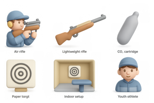 Air rifle and shooting range icons for sport and target practice design