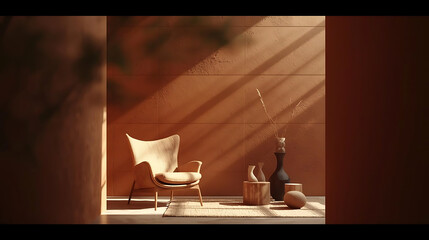 Cozy modern armchair basks in sunlit earthy room
