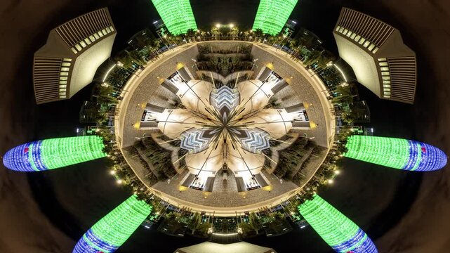 escalators in barcelona metro station made into abstract pattern