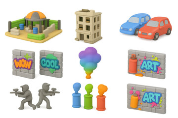 Obraz premium Urban paintball icons collection with creative art elements for game design and graphics