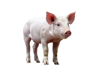 A cute pink piglet stands alertly, facing forward on a transparent background, perfect for farm-themed designs. background removed