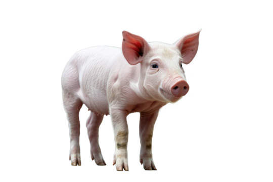 A cute pink piglet stands alertly, facing forward on a transparent background, perfect for farm-themed designs. background removed - Powered by Adobe