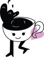 Cute Walking Coffee Cup Character – Hand Drawn Happy Mascot