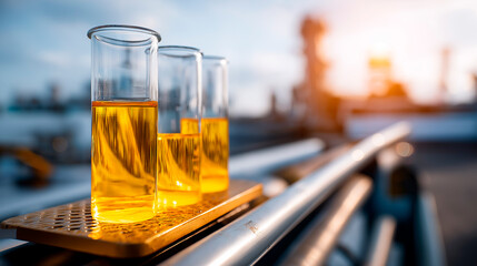 Scientific laboratory samples collection at offshore platform facility chemical testing in energy sector operations industrial research quality control operations petroleum
