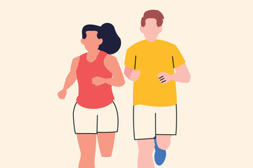 Obraz premium Vector illustration of two people jogging side by side in minimalist style, wearing sporty outfits.