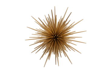 A shimmering gold spiky spherical object, resembling a sunburst or sea urchin, radiates outward with numerous metallic rods. background removed