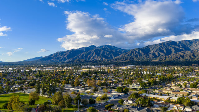 Aerial shot of the majestic San Gabriel Mountains in Duarte California USA