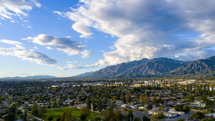 Aerial shot of the majestic San Gabriel Mountains in Duarte California USA