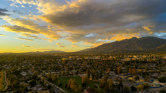 Aerial shot of the majestic San Gabriel Mountains in Duarte California USA