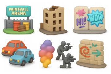 Urban paintball adventure scenes and elements for creative design