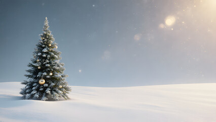 Fototapeta premium Serene Snow-Covered Christmas Tree Landscape for Festive Winter Holidays