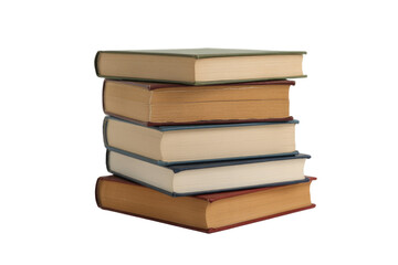A vertical stack of six old, vintage hardcover books with worn covers and yellowed pages, showcasing a timeless collection of knowledge. background removed