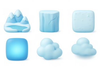 Cartoon glacier icons collection for winter design and themes