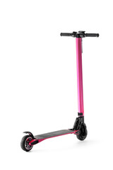 Pink modern electric kick scooter on white background