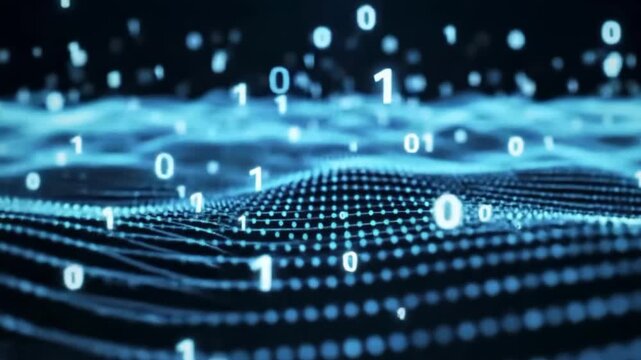 Abstract digital data stream with binary code flowing