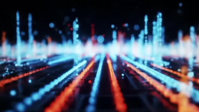 Abstract digital data streams with binary code and bokeh effect