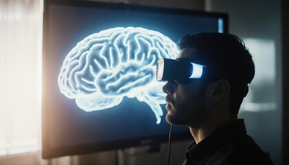 Professional Using Virtual Reality Headset to Explore Interactive Three-Dimensional Brain Visualization for Medical Neuroscience Research Education