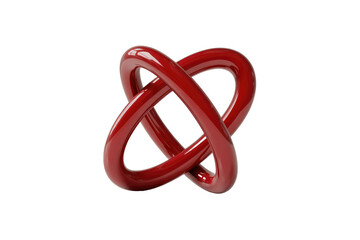 A glossy red 3D abstract sculpture, forming an intricate, intertwined knot or infinity symbol against a plain transparent background. background removed