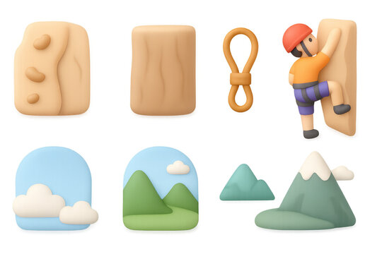 Cartoon climbing adventure icons for outdoor design and recreation concepts - Powered by Adobe