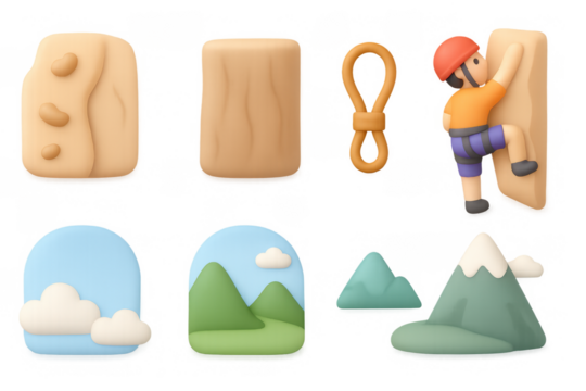 Cartoon climbing adventure icons for outdoor design and recreation concepts