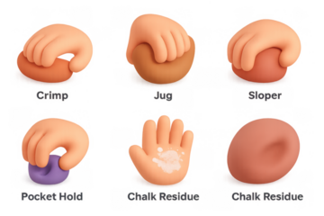 Colorful climbing grip icons for training guides and infographics