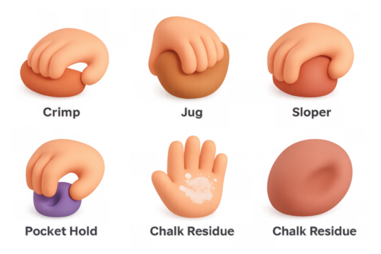 Colorful climbing grip icons for training guides and infographics