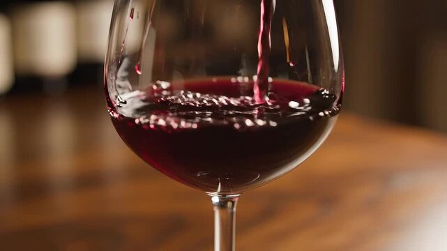 Red Wine Being Poured into a Glass Close Up.