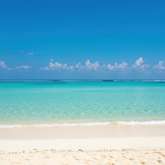 Fototapeta premium Scenic tropical coastline view during a beautiful summer vacation. Perfect relaxation getaway featuring turquoise water and white sand, resort, vacation, leisure