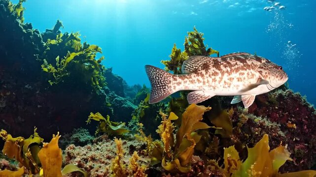 Underwater Fish Swimming Near Coral Reef and Seaweed