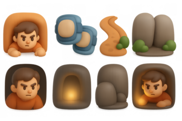 Cartoon exploration adventure icons for digital design and animation projects