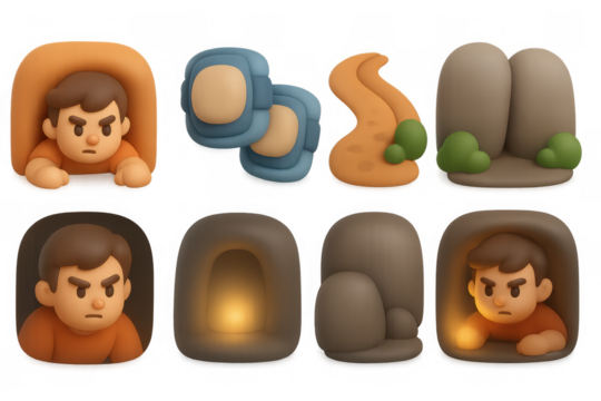 Cartoon exploration adventure icons for digital design and animation projects - Powered by Adobe