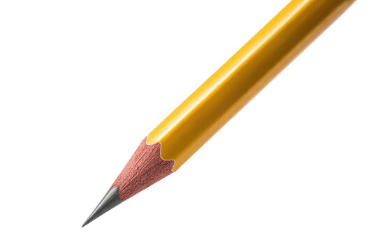 A sharp yellow wooden pencil with a dark graphite lead, angled on a solid transparent background, symbolizing education, creativity, and precision. background removed