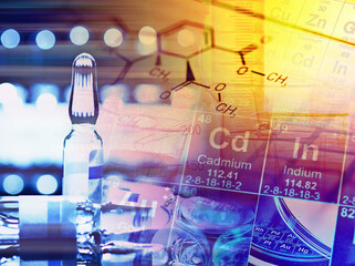 Laboratory tools and vials. Macro image. Laboratory concept.