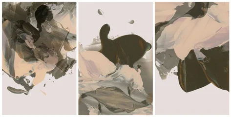 Fototapete Farben Im Wasser Art oil, Acrylic brush stroke smear blot. Abstract texture beige, brown color stain background. Set.  © Liliia