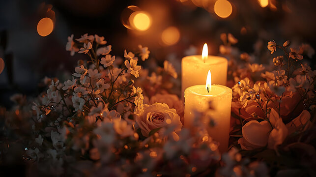 Romantic candlelight with flowers for special events