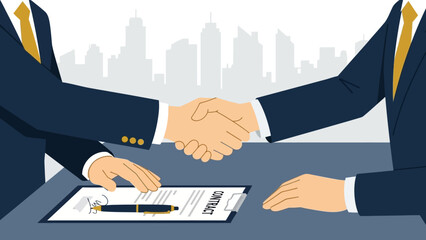 Business agreement concept with handshake and contract in modern flat design
