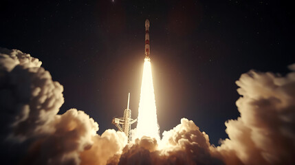 Spectacular rocket launch soaring into starry skies