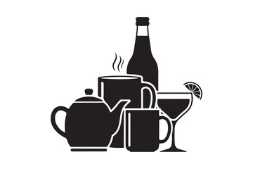 Collection of hot and cold beverage containers and glasses