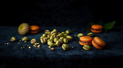 Delicious pistachio macarons, a tasty dessert treat