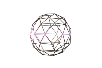 A 3D render of a geometric wireframe sphere-like structure with a glowing purple light effect, set against a solid transparent background. background removed