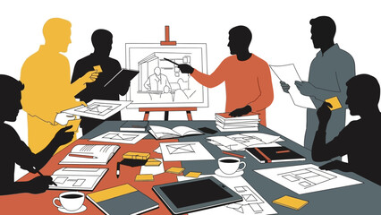 Team collaboration in modern office - creative design meeting scene