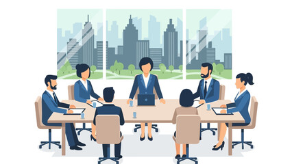 Fototapeta premium Business meeting in office with city view: teamwork and collaboration concept