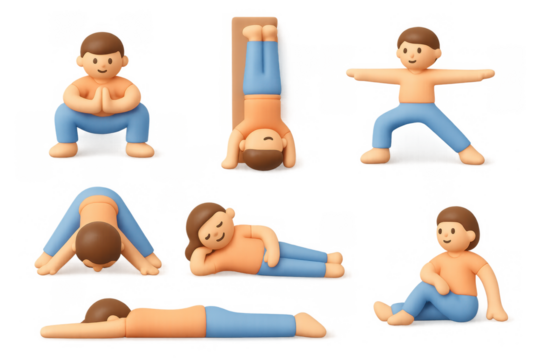 Illustrated yoga pose icons for fitness and meditation design