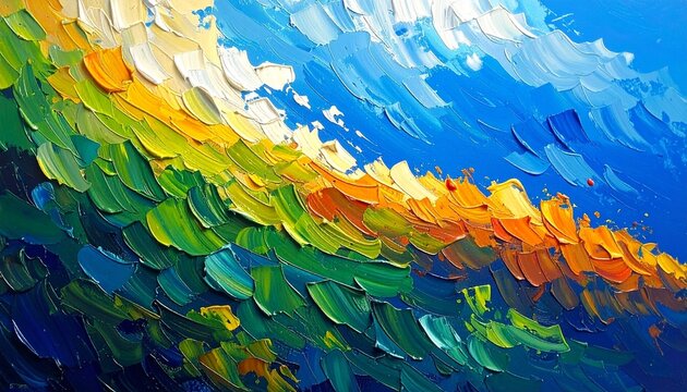 Abstract vibrant color paint brush strokes art background, featuring thick textured layers, dynamic energetic movement, bold expressive patterns, rich saturated tones, visually striking composition, c