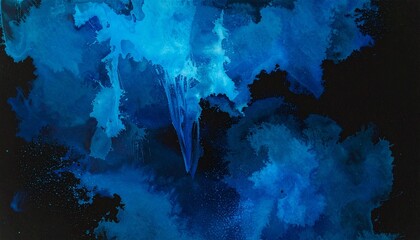 Dark black abstract cerulean blue watercolor wash texture background, artistic gradient wall, subtle fluid patterns, moody tones, elegant decorative design, creative artistic effect, modern visual com