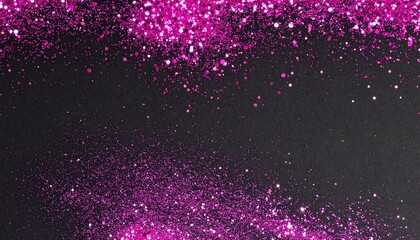 Pink glitter dust with sparkling reflections and shimmering confetti particles, isolated on a black background, creating a seamless decorative texture, perfect for festive designs, creative projects, 